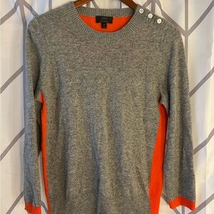 J. Crew Heather Gray and Bright Orange Crew Neck Sweater